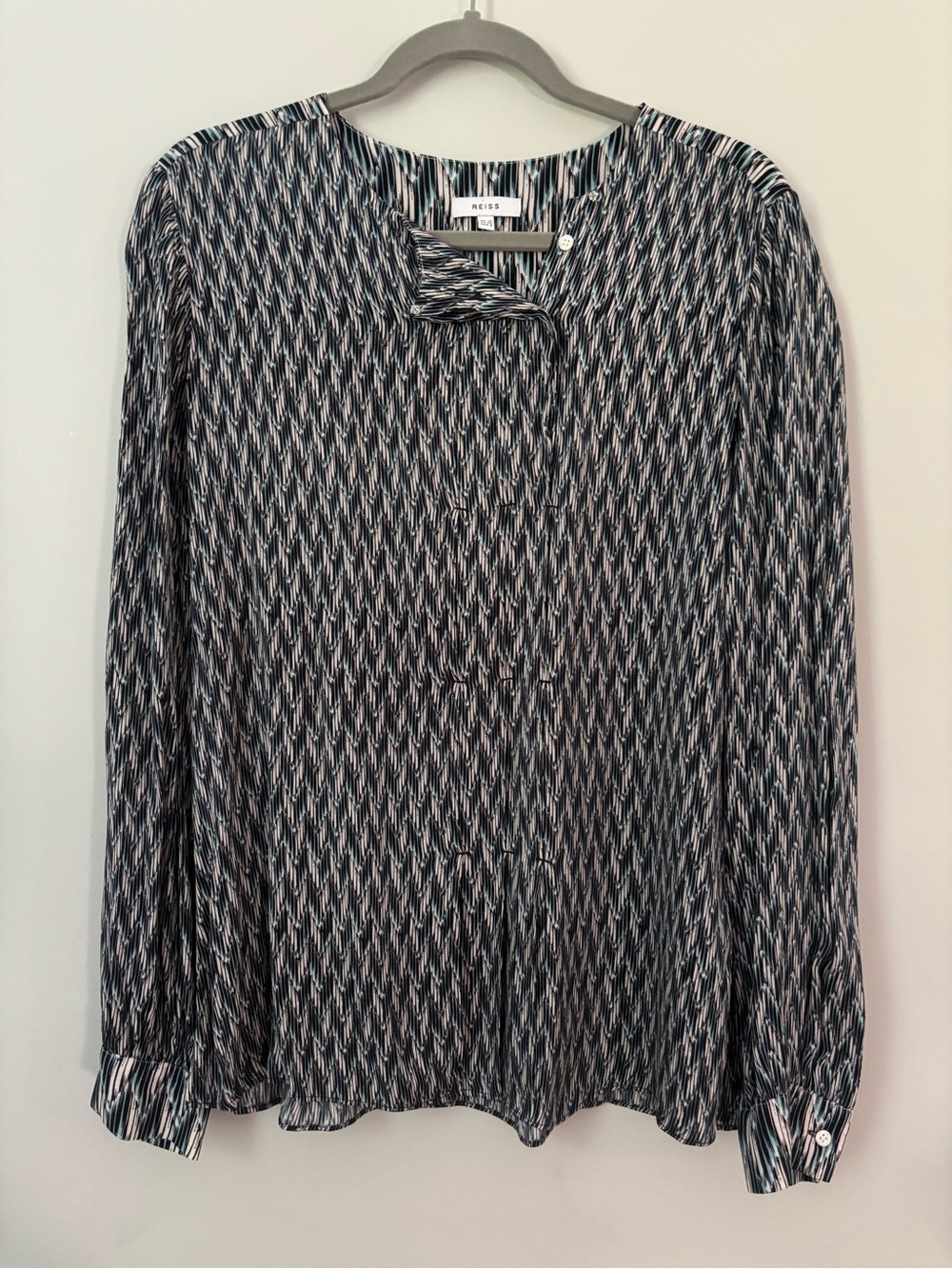 Reiss Fleur Asymmetric Printed Funnel Neck Blouse Zig Zag Multi Size 8